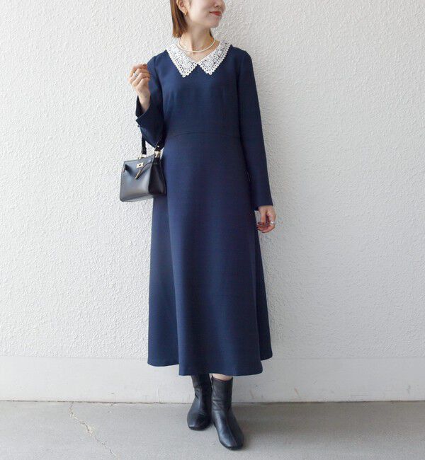 SHIPS any「〈洗濯機可能〉レースカラー ロング スリーブ ワンピース［NAVY BLUE］」|ワンピース|