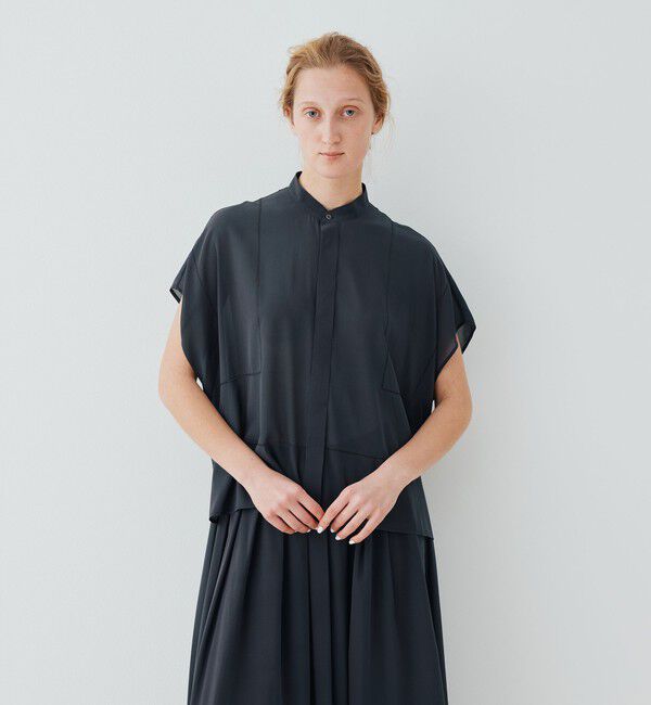 GALERIE VIE「ライトシルクストレッチ スタンドネックボックスシャツ」|シャツ・ブラウス|