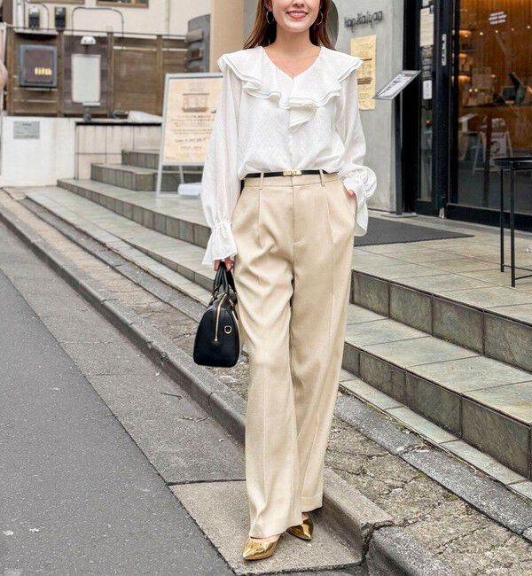NOLLEY'S「《セットアップ対応》ウォッシャブルハイスペック麻調愛されセミワイドパンツ」|その他|