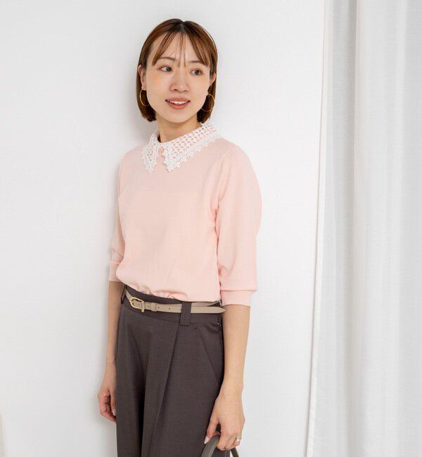 NOLLEY'S「【WEB＆一部店舗限定カラー】《手洗い可能》襟レース取り外し6分袖プルオーバー」|ニット・セーター|