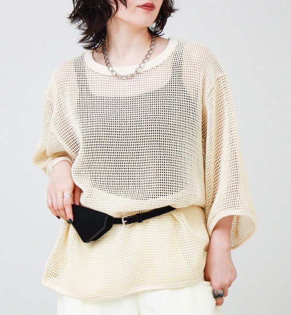 GLOSTER「3/4スリーブメッシュTシャツ シアーT 7分袖 オーバーサイズ」|Tシャツ・カットソー|