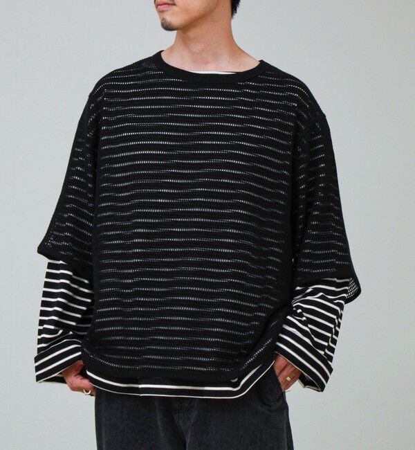 GLOSTER「3/4スリーブメッシュTシャツ シアーT 7分袖 オーバーサイズ」|Tシャツ・カットソー|