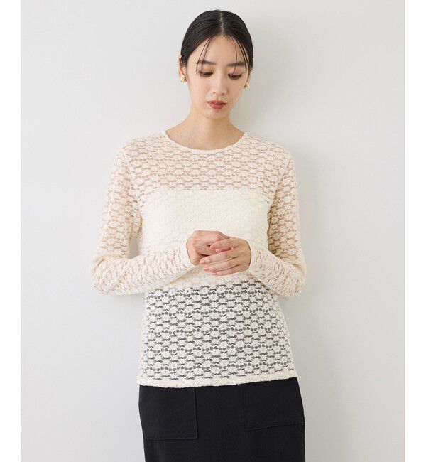 ROPE「【J'aDoRe・ルミネ限定カラー】フラワーレースベーシックカットソー/イージーケア」|Tシャツ・カットソー|