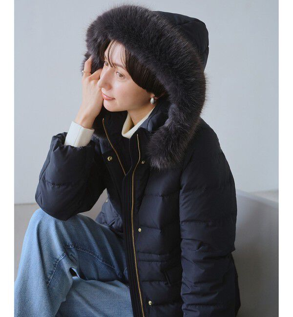 Rope&rsquo;Picnic「【GREEN DOWN/グリーンダウン】ファー付きダウンミドル丈コート/リンクコーデ」|ダウン|ネイビー(40)