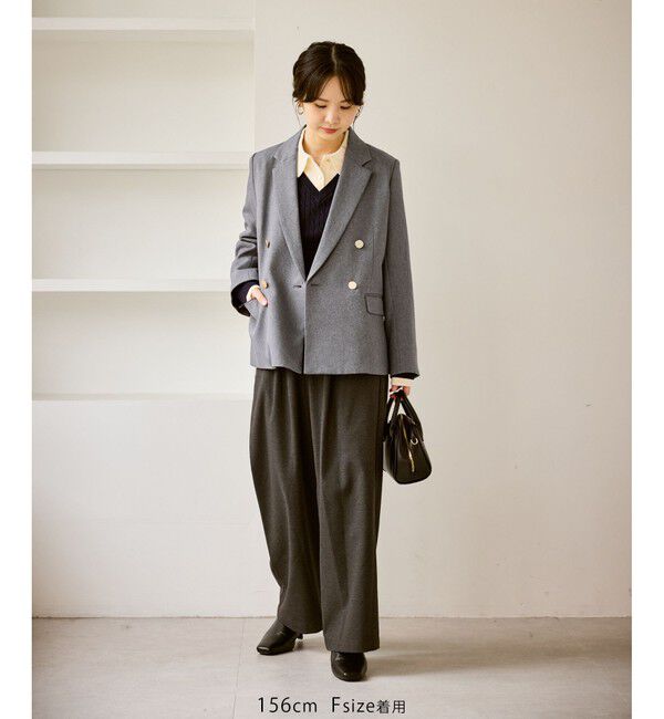 Rope&rsquo;Picnic「【低身長・小柄さんサイズ】レディハンサムシリーズ ウールライク金ボタンジャケット(総裏地)」|テーラードジャケット|
