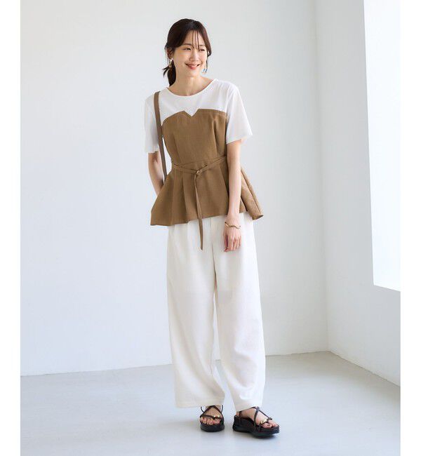 Rope&rsquo;Picnic「エアリーリネンライク ドッキングカットトップス/UVケア」|Tシャツ・カットソー|