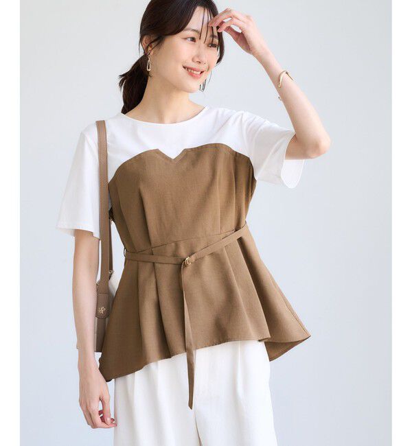 Rope&rsquo;Picnic「エアリーリネンライク ドッキングカットトップス/UVケア」|Tシャツ・カットソー|