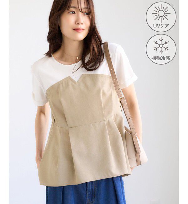 Rope&rsquo;Picnic「エアリーリネンライク ドッキングカットトップス/UVケア」|Tシャツ・カットソー|ベージュ(27)