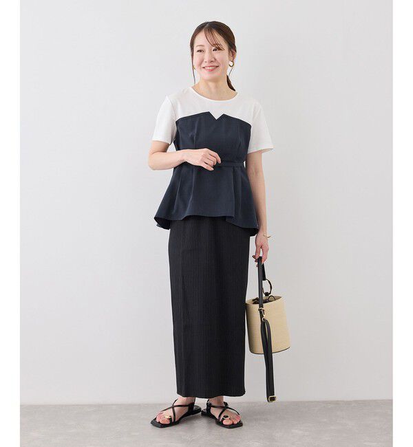 Rope&rsquo;Picnic「【cahoさんコラボ】低身長・小柄さんサイズ エアリーリネンライク ドッキングカットトップス」|Tシャツ・カットソー|