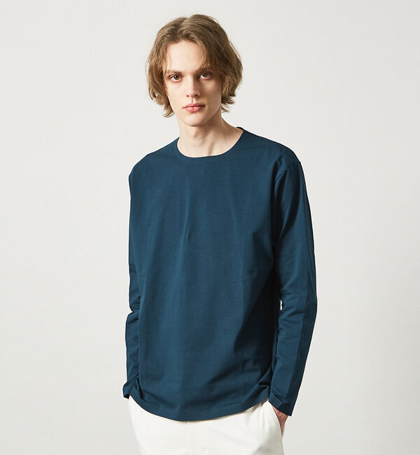 ABAHOUSE「【ノンストレス】定番 / COTTON LYCRA 圧着 クルーネック 長袖 T」|Tシャツ・カットソー|ダークグリーン