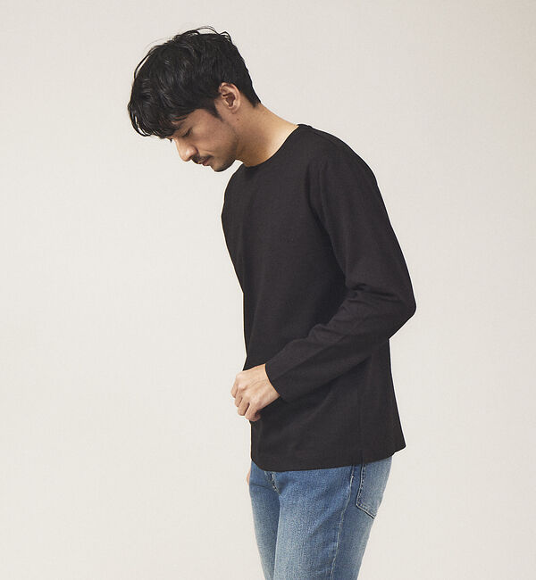ABAHOUSE「【クルーネック】ポンチ 長袖 Tシャツ」|Tシャツ・カットソー|ブラック