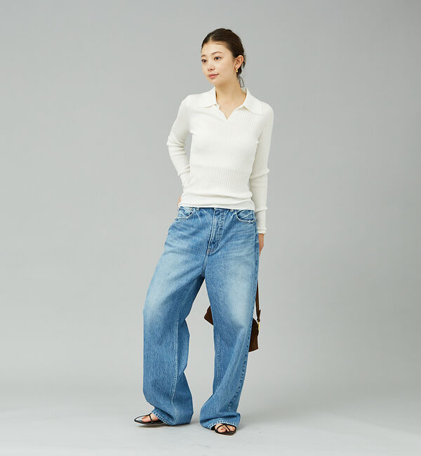Rouge vif「シルク混ワイドリブポロニット」|ニット・セーター|