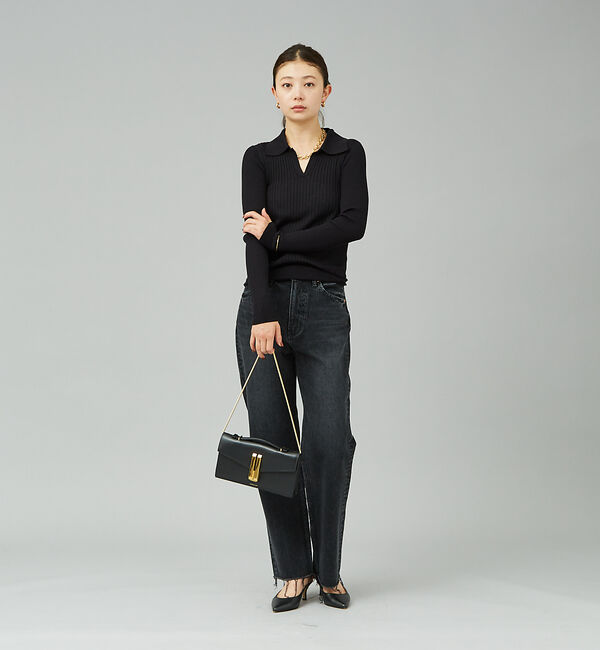 Rouge vif「シルク混ワイドリブポロニット」|ニット・セーター|