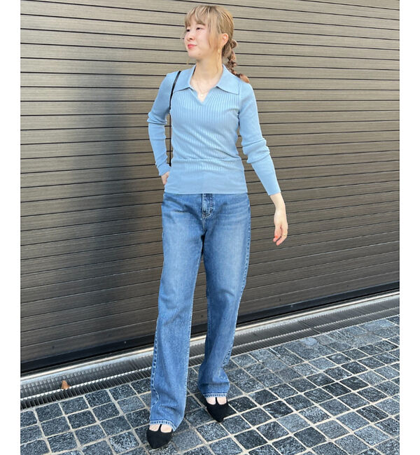 Rouge vif「シルク混ワイドリブポロニット」|ニット・セーター|