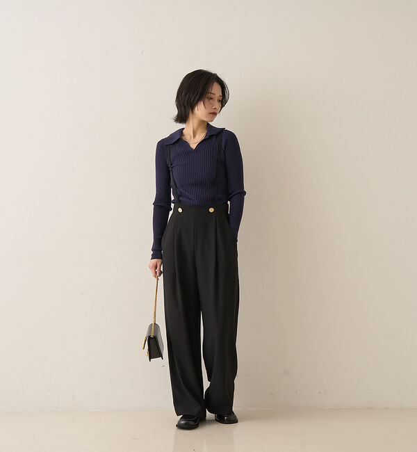 Rouge vif「シルク混ワイドリブポロニット」|ニット・セーター|