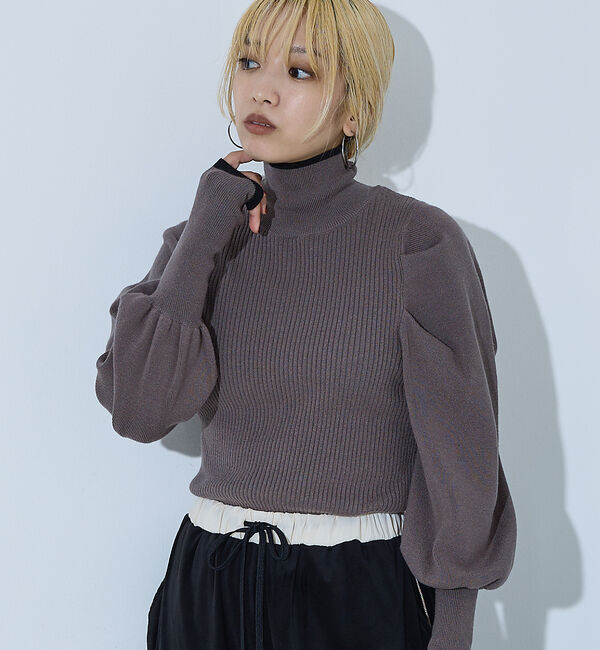 NOMINE「ボリュームスリーブタートルニット」|ニット・セーター|チャコールグレー