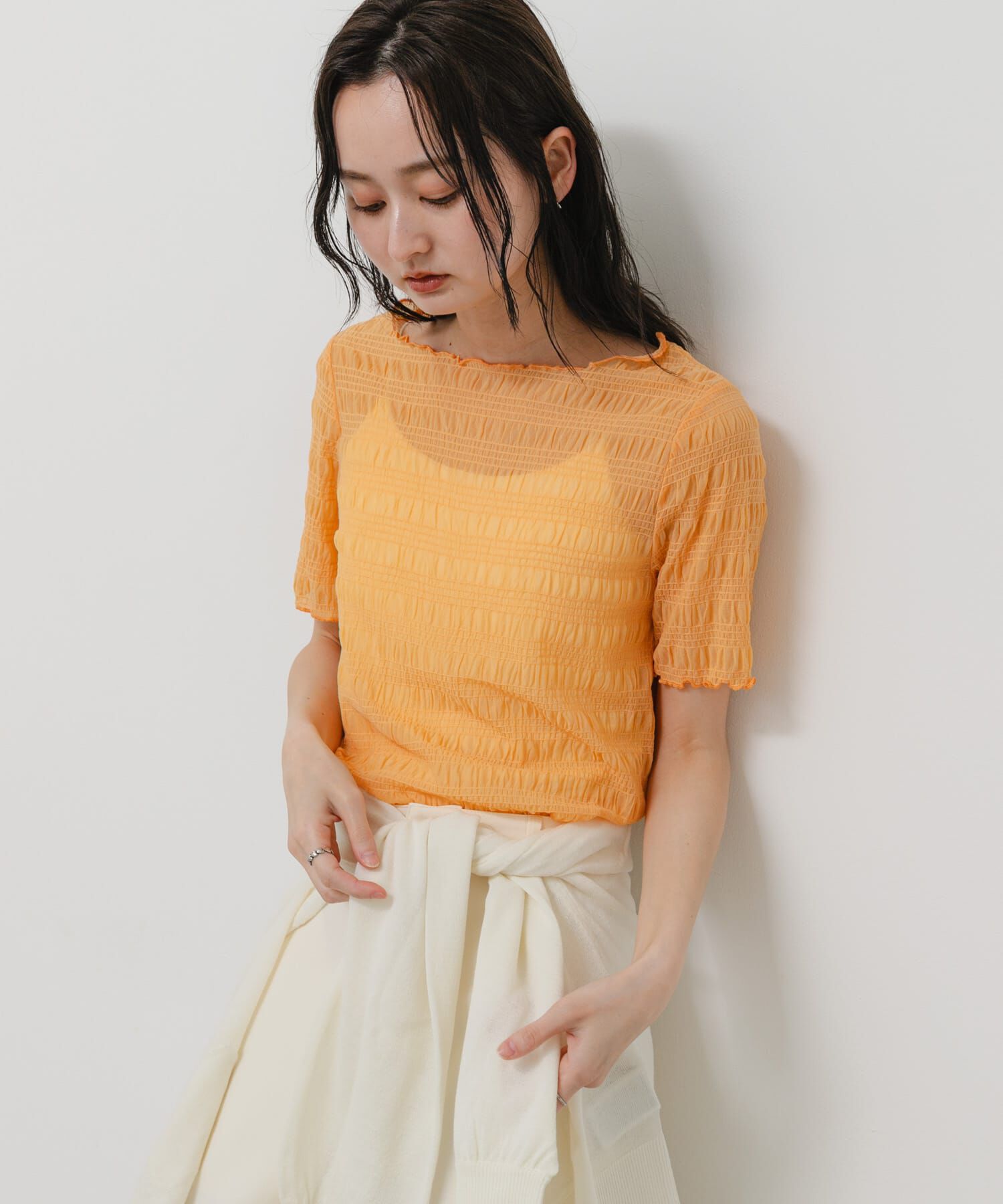 SENSE OF PLACE by URBAN RESEARCH「シャーリングシアートップ(5分袖)」|Tシャツ・カットソー|