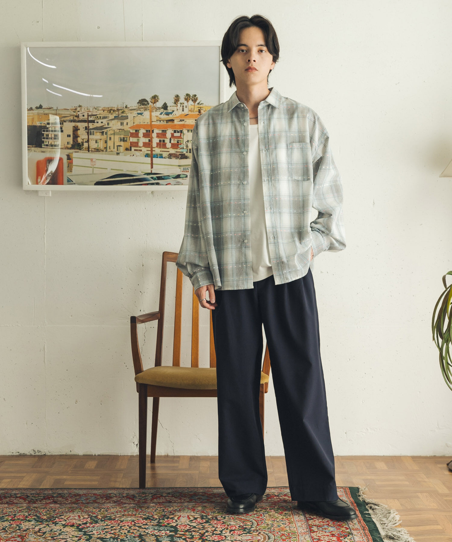 SENSE OF PLACE by URBAN RESEARCH「ドビーチェックレギュラーカラーロングスリーブシャツ」|シャツ・ブラウス|