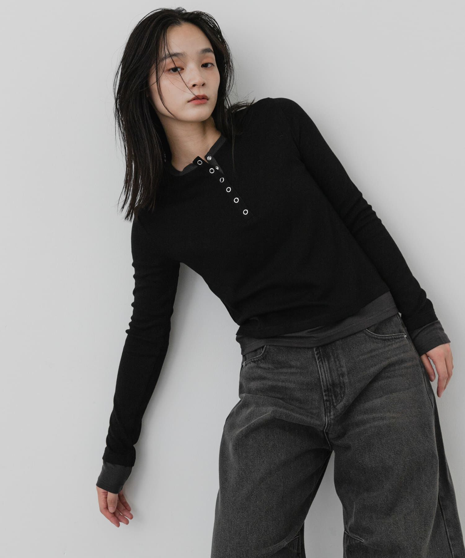 SENSE OF PLACE by URBAN RESEARCH「ヘンリーネックレイヤードトップ」|Tシャツ・カットソー|ブラック