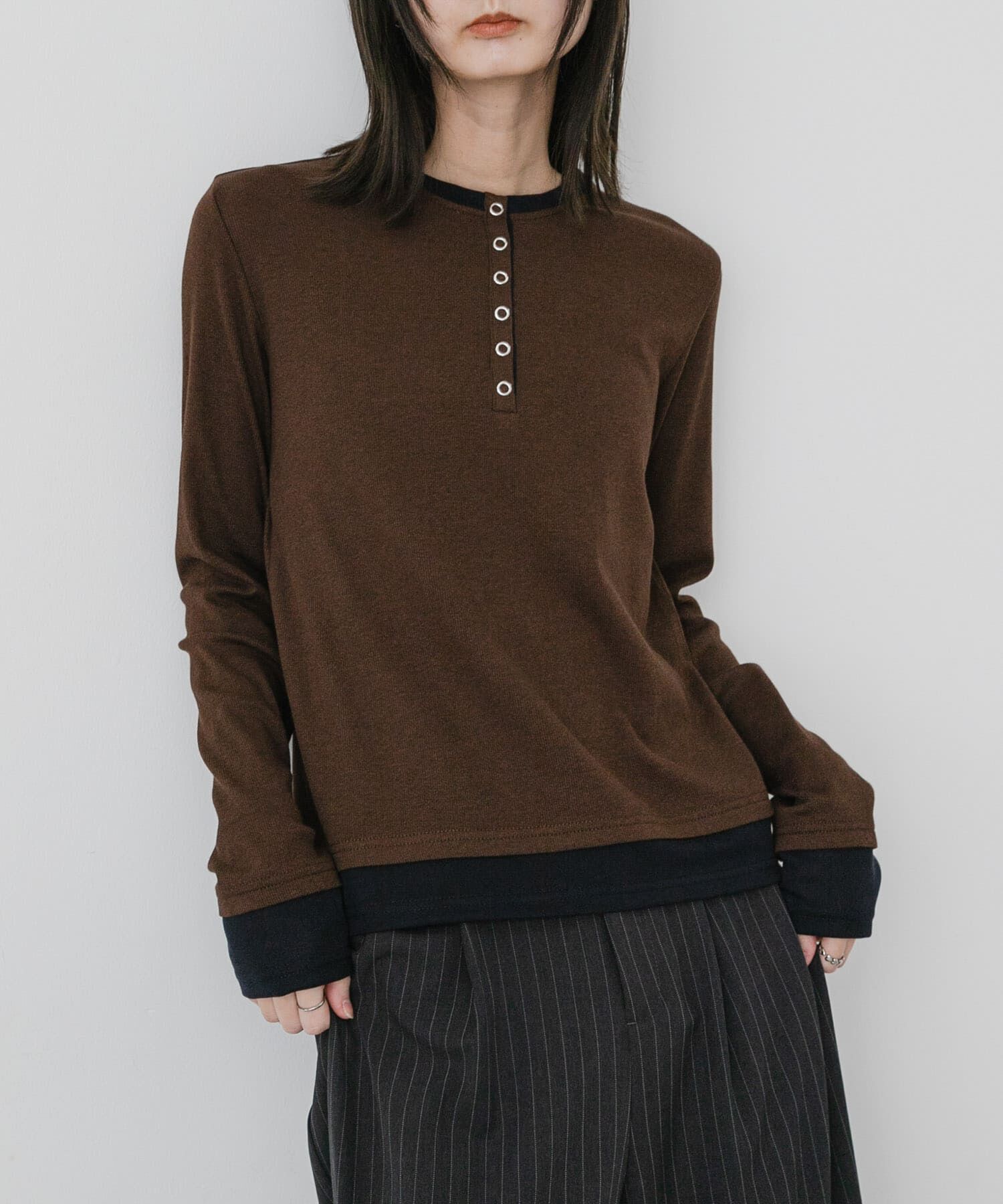 SENSE OF PLACE by URBAN RESEARCH「ヘンリーネックレイヤードトップ」|Tシャツ・カットソー|ブラウン