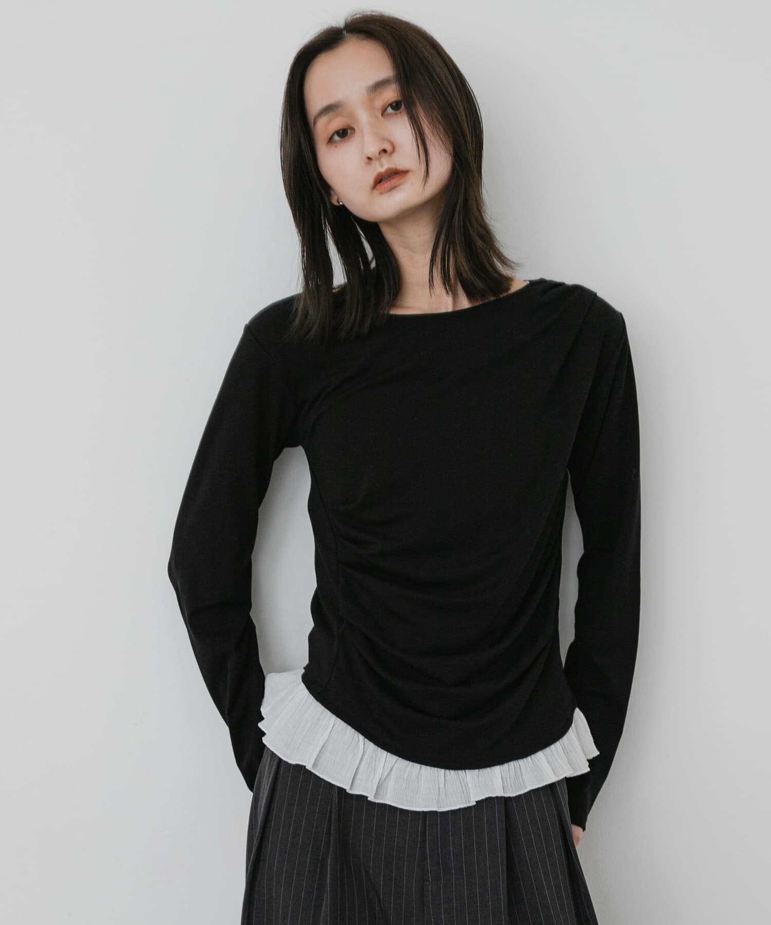SENSE OF PLACE by URBAN RESEARCH「フリルドレープトップ」|Tシャツ・カットソー|ブラック