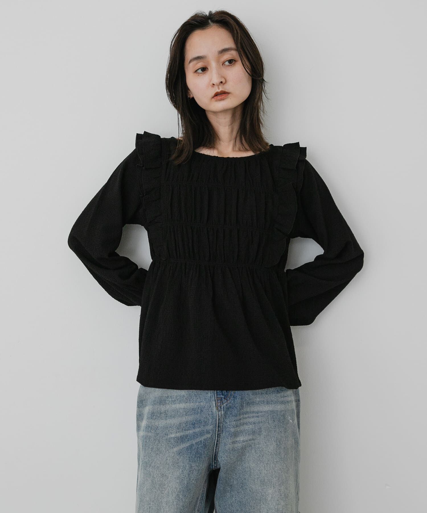SENSE OF PLACE by URBAN RESEARCH「シャーリングフリルカットトップ」|シャツ・ブラウス|