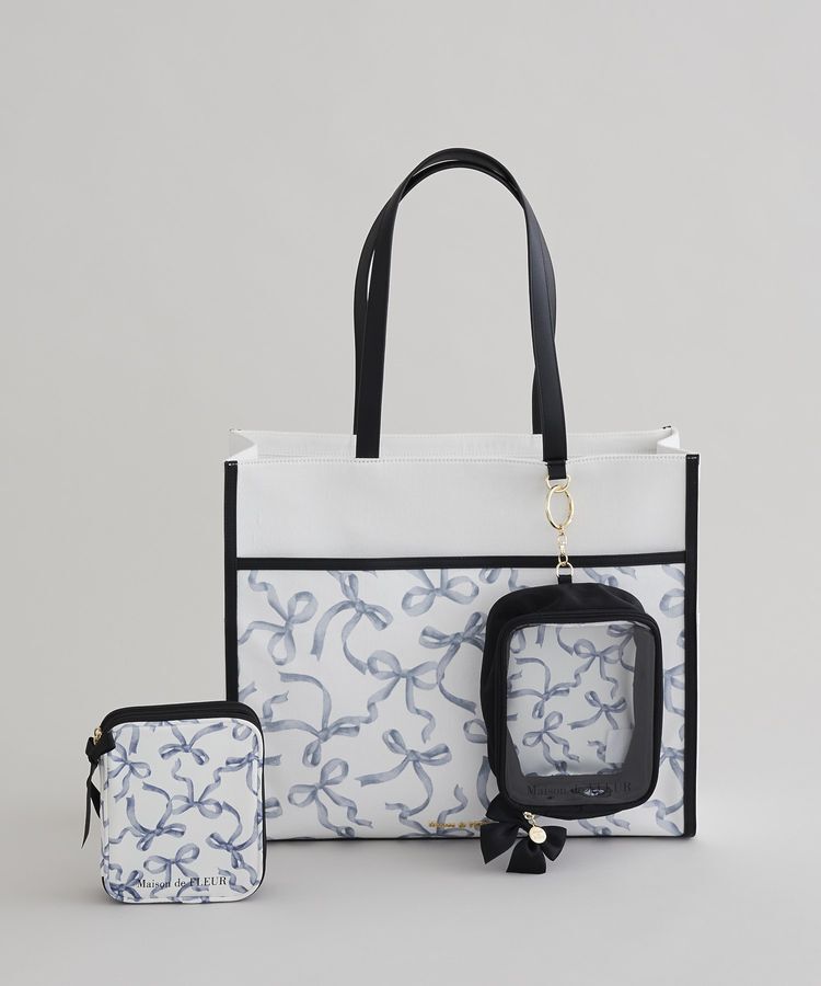 Maison de FLEUR「リボンプリントマルチケース」|ポーチ|