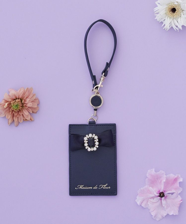 Maison de FLEUR「【リール付き】ビジューリボンパスケース」|その他|ネイビー