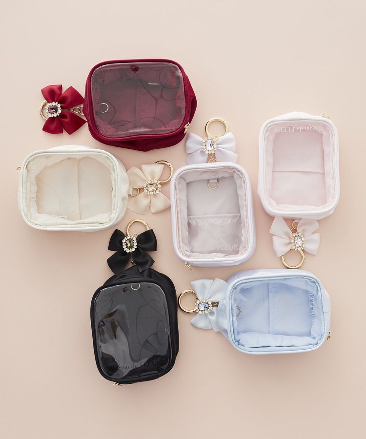 Maison de FLEUR「【6色展開】ビジューリボンクリアポーチS」|ポーチ|