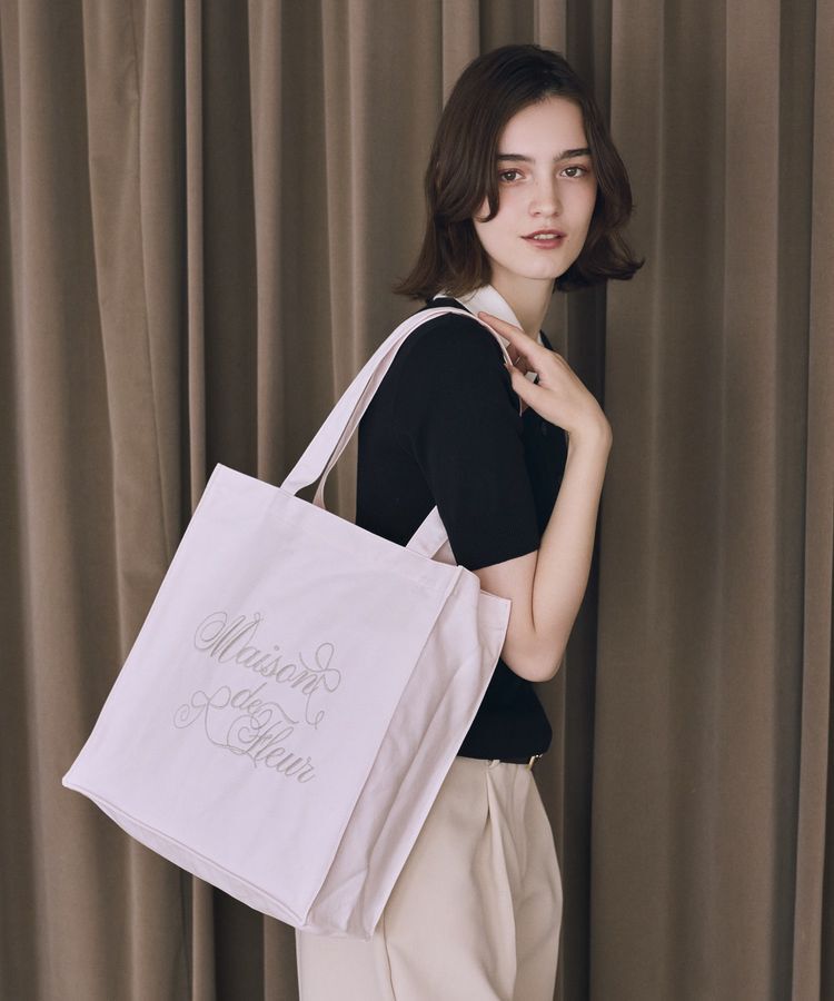 Maison de FLEUR「ブランドロゴ刺繍スクエアトートバッグ」|トートバッグ|ピンク