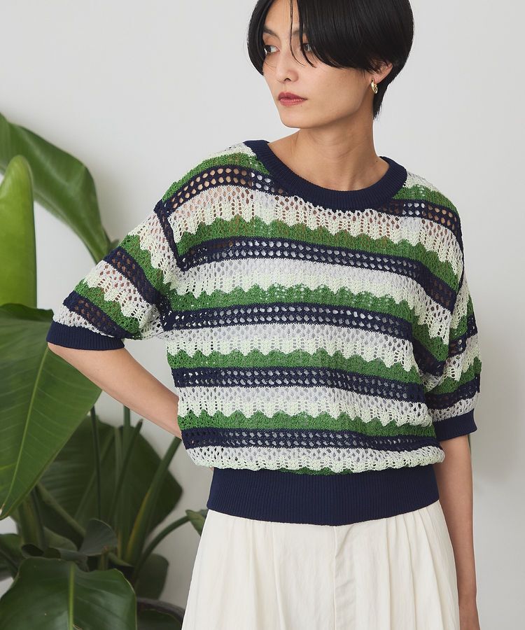 AMERICAN HOLIC「マルチボーダー配色ニット」|ニット・セーター|Navy
