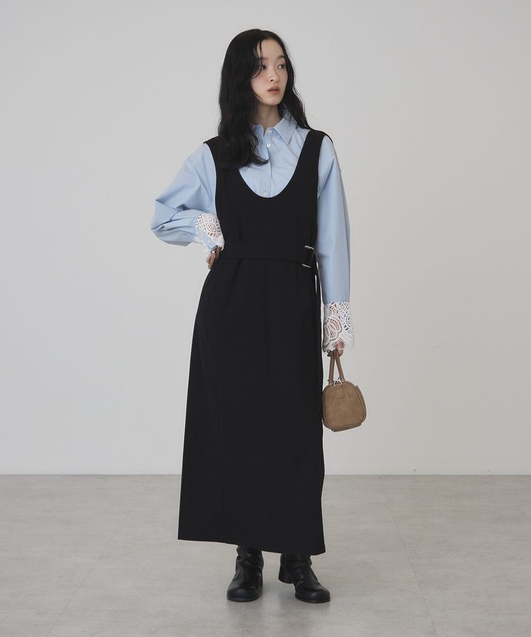 AMERICAN HOLIC「ベルト付きIラインワンピース」|ジャンパースカート|Black