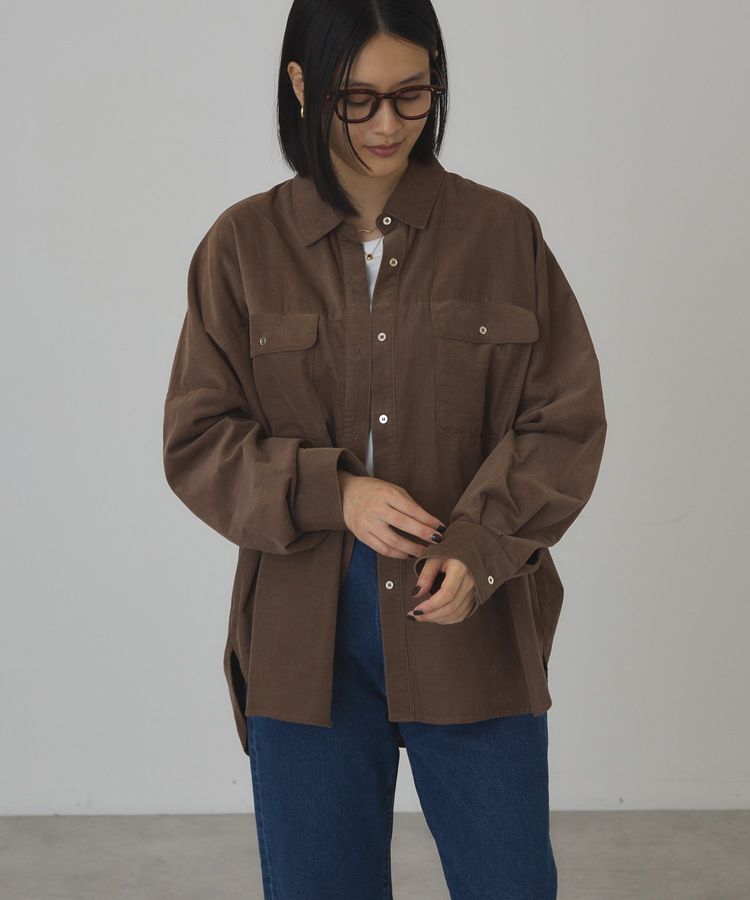 AMERICAN HOLIC「とろみコーデュロイメタルボタンBIGシャツ」|シャツ・ブラウス|