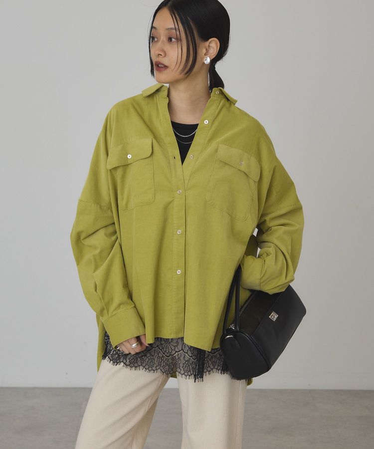 AMERICAN HOLIC「とろみコーデュロイメタルボタンBIGシャツ」|シャツ・ブラウス|Yellow