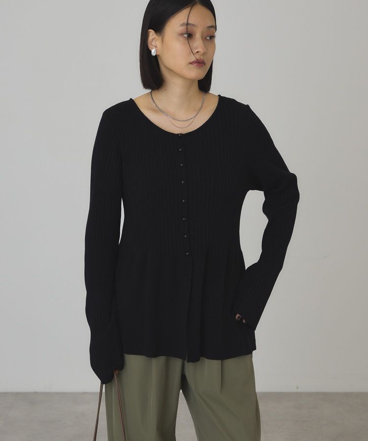 AMERICAN HOLIC「【バイパチ】ペプラムリブニットカーディガン」|カーディガン|Black