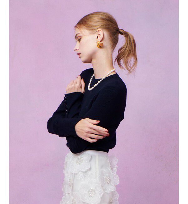 LOULOU WILLOUGHBY「【LOULOU WILLOUGHBY】フリルスリットプルオーバー」|ニット・セーター|