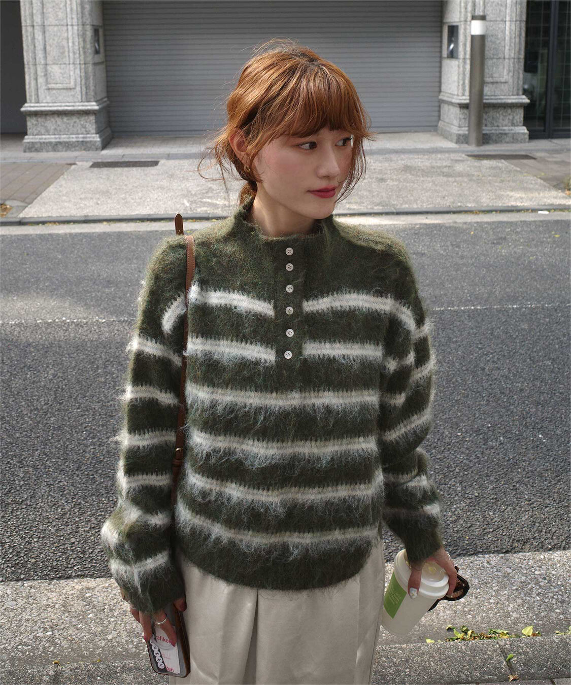 miette「【hinaさんコラボアイテム】プチハイヘンリーネックシャギーニットプルオーバー」|ニット・セーター|カーキ