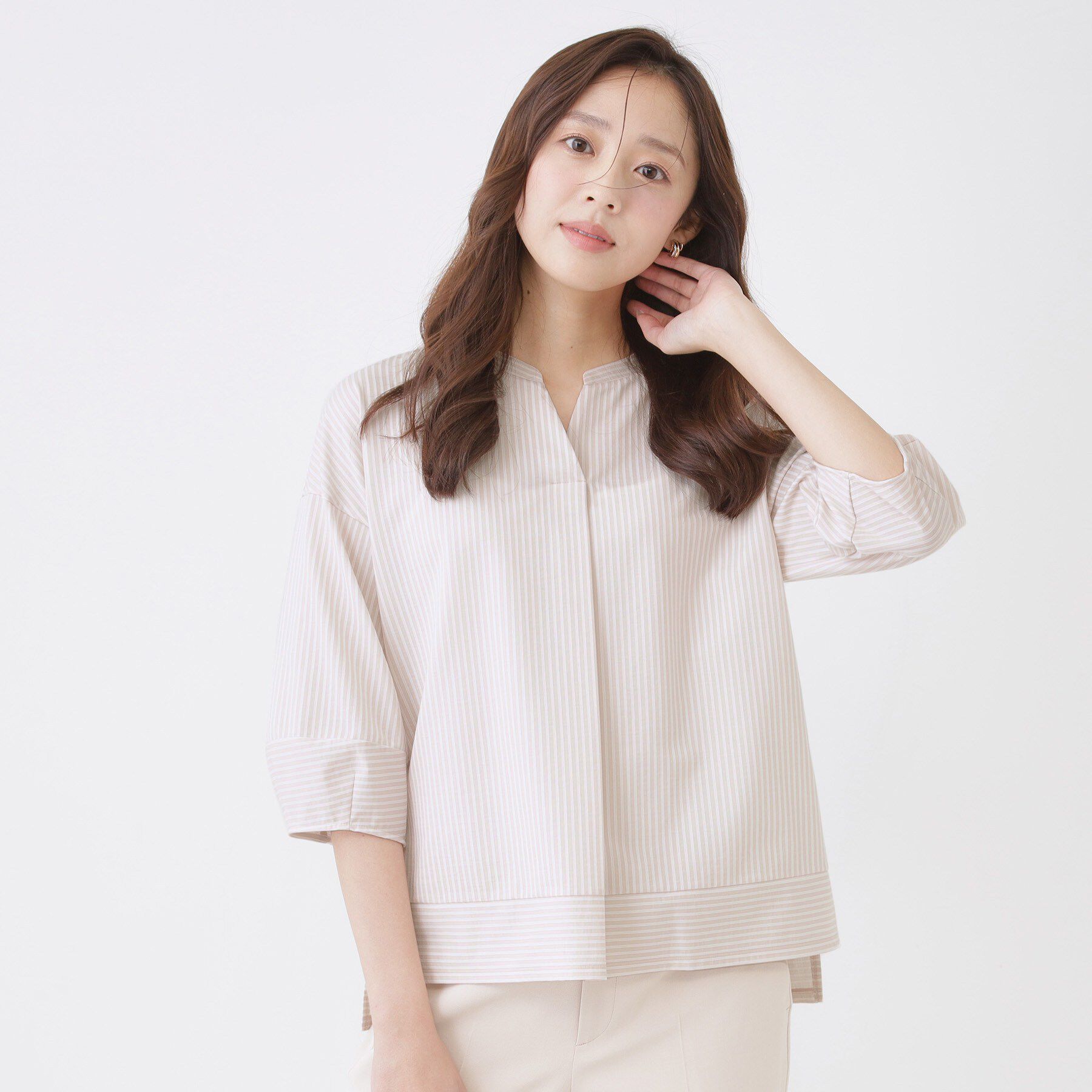 COUP DE CHANCE「【手洗い可／日本製】ストライプ柄ジャージートップス」|Tシャツ・カットソー|
