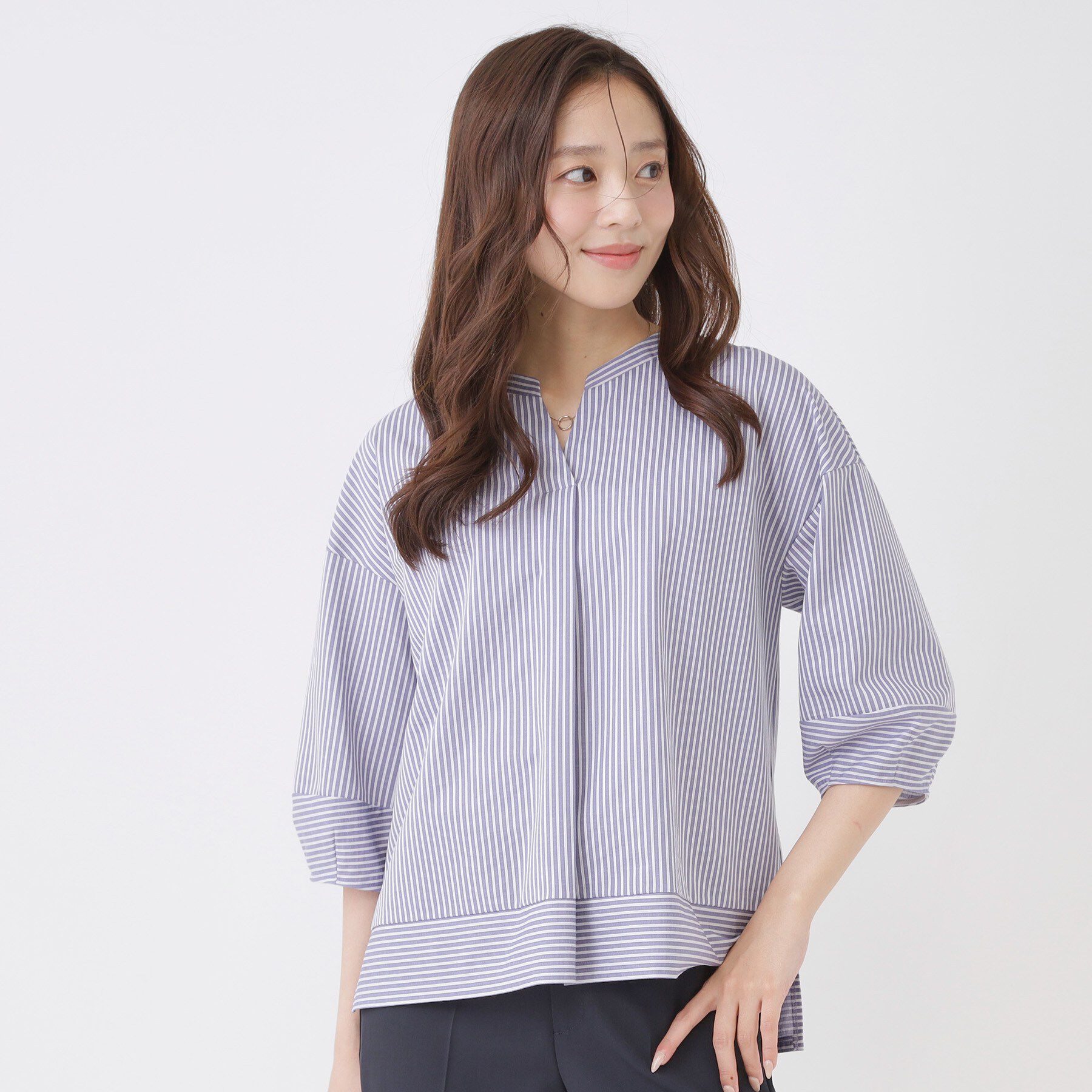 COUP DE CHANCE「【手洗い可／日本製】ストライプ柄ジャージートップス」|Tシャツ・カットソー|