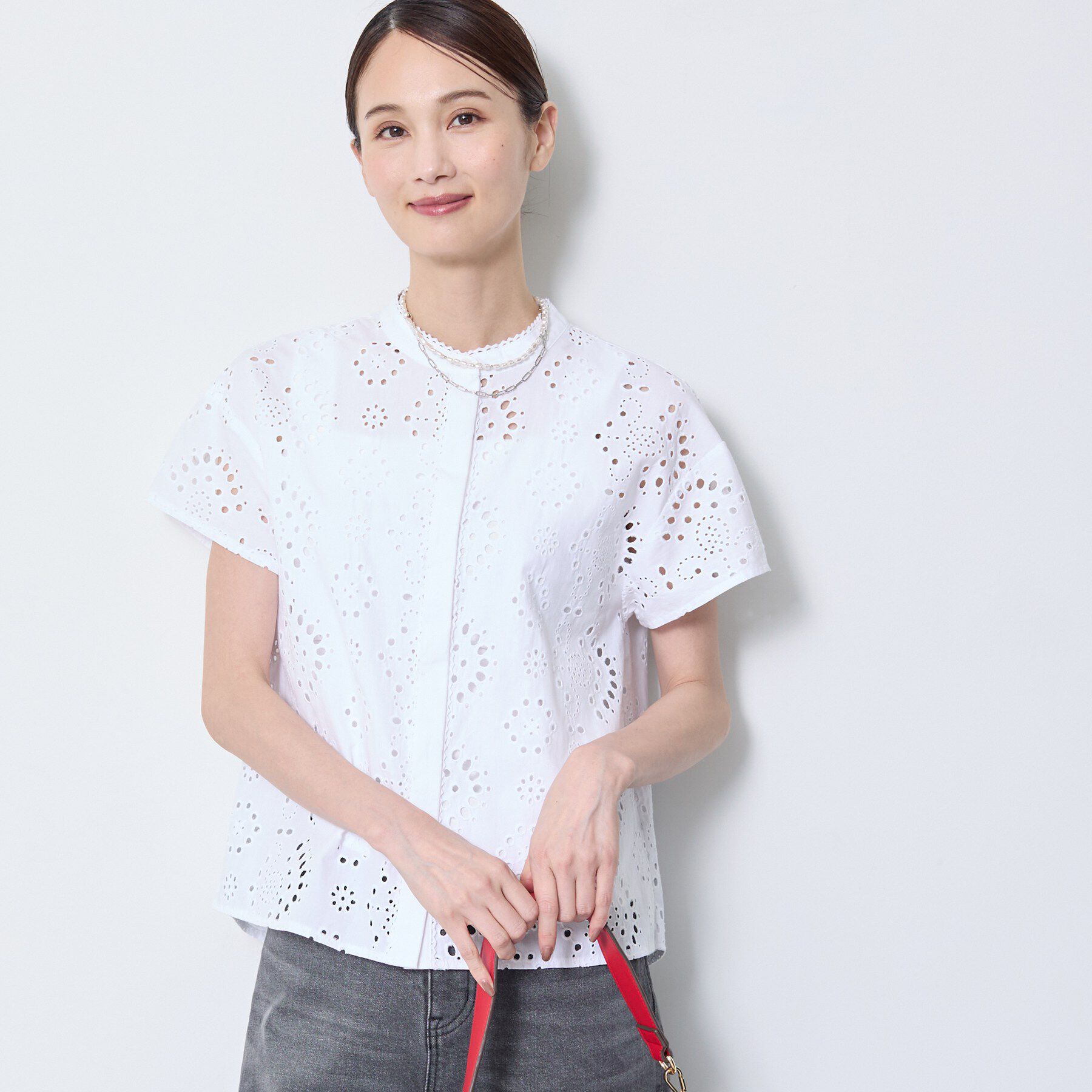 Reflect「【通勤◎】カットワーク刺繍レース シャツブラウス」|シャツ・ブラウス|ホワイト(001)