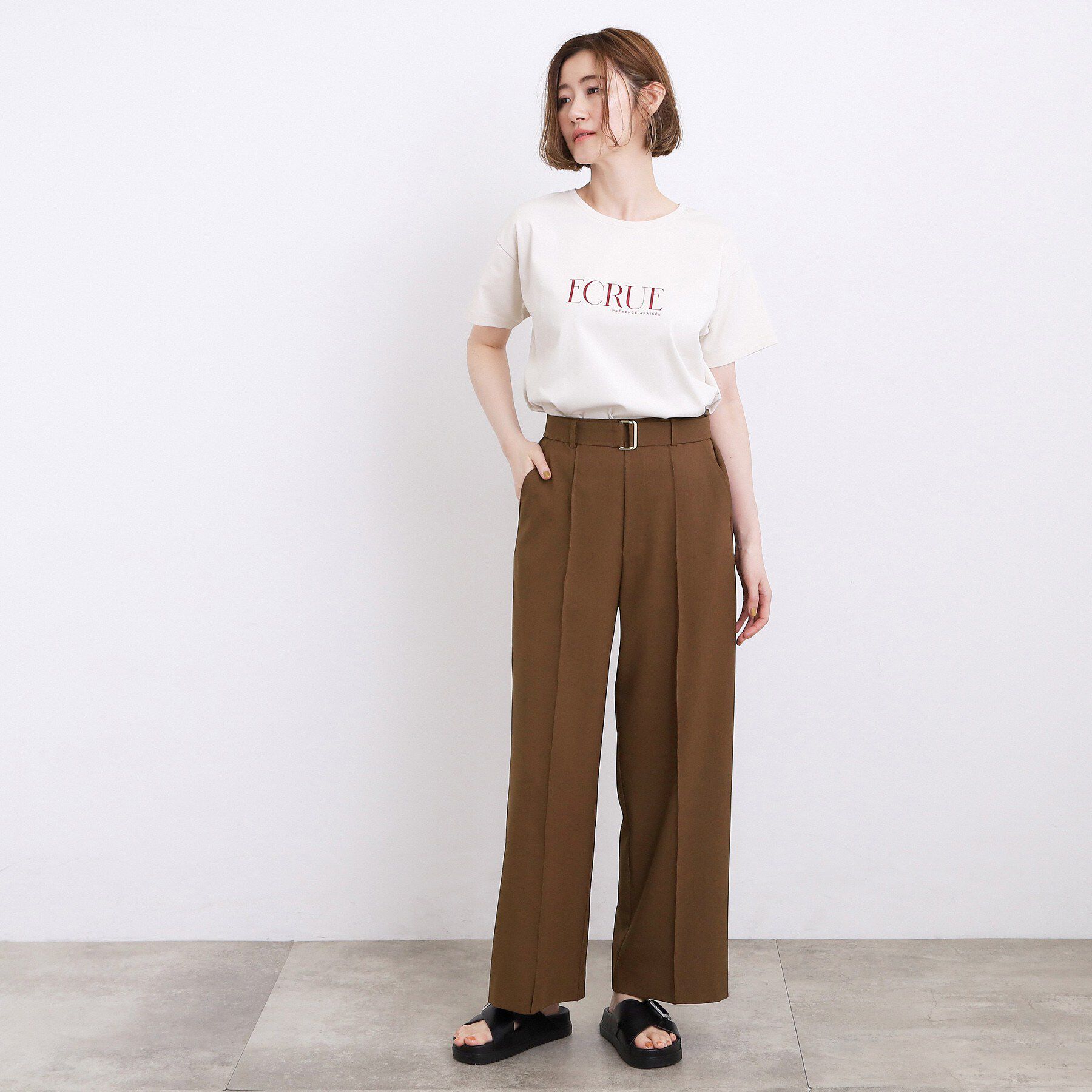 grove「【洗濯機OK・遮熱・SETUP可】シワになりにくい、ベルト付ワイドパンツ」|その他|