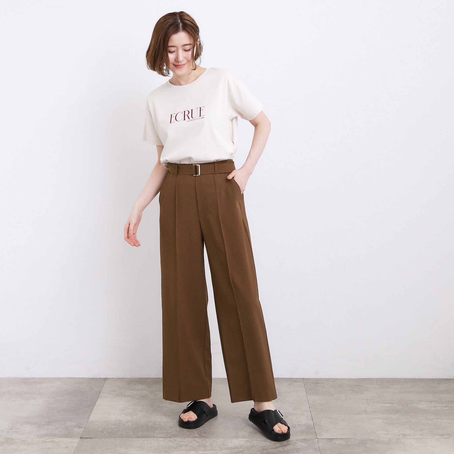 grove「【洗濯機OK・遮熱・SETUP可】シワになりにくい、ベルト付ワイドパンツ」|その他|