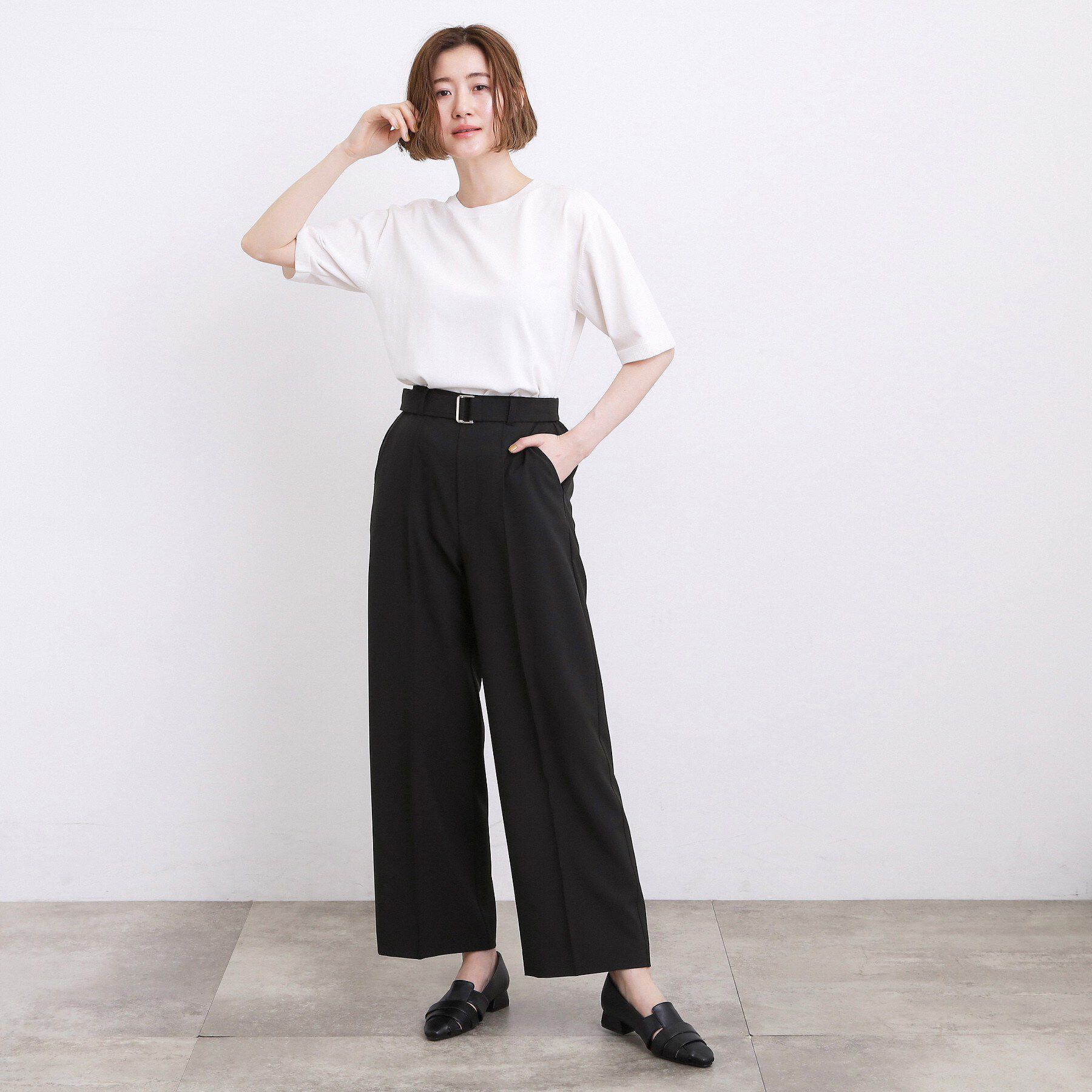 grove「【洗濯機OK・遮熱・SETUP可】シワになりにくい、ベルト付ワイドパンツ」|その他|