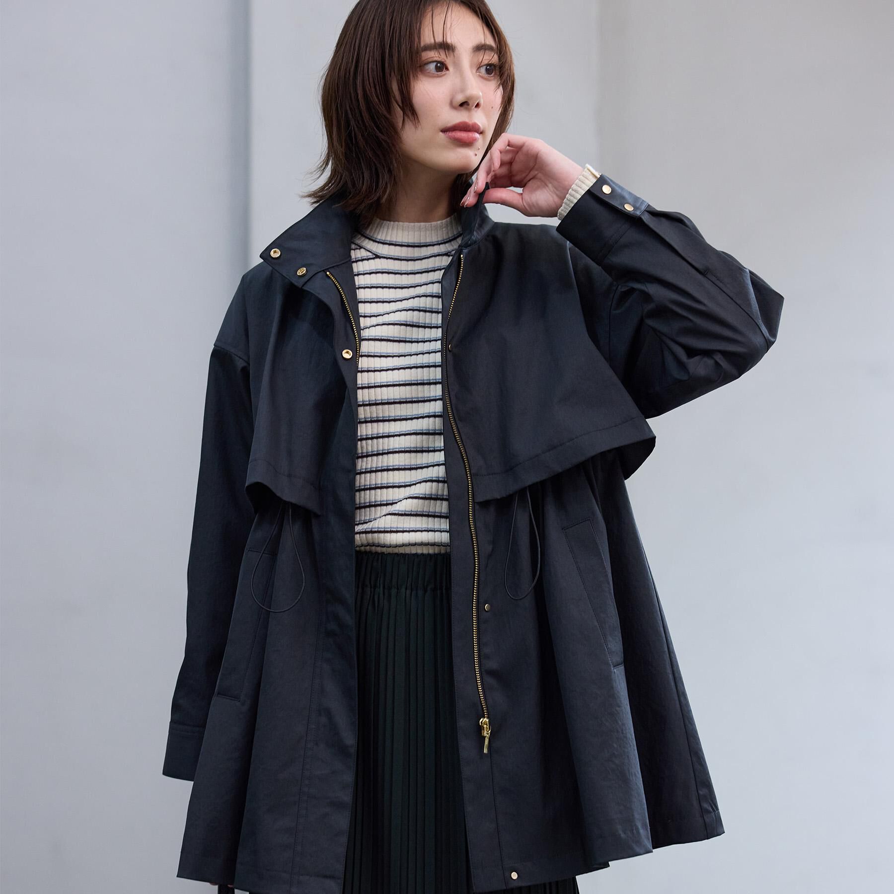grove「【撥水／シルエット2WAY】ゆったり着られて体型カバー◎ スタンドネック テントラインコート」|その他|