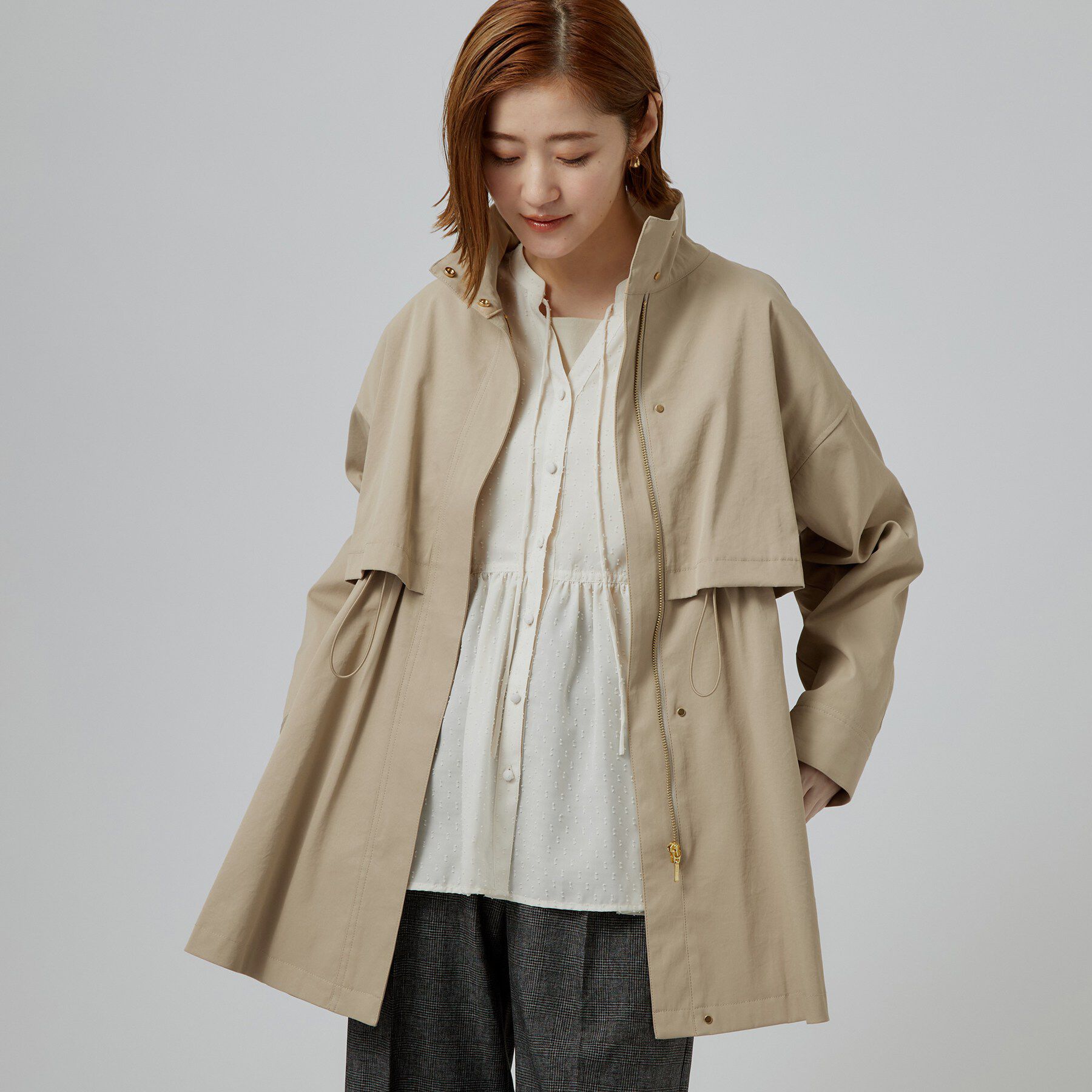 grove「【撥水／シルエット2WAY】ゆったり着られて体型カバー◎ スタンドネック テントラインコート」|その他|
