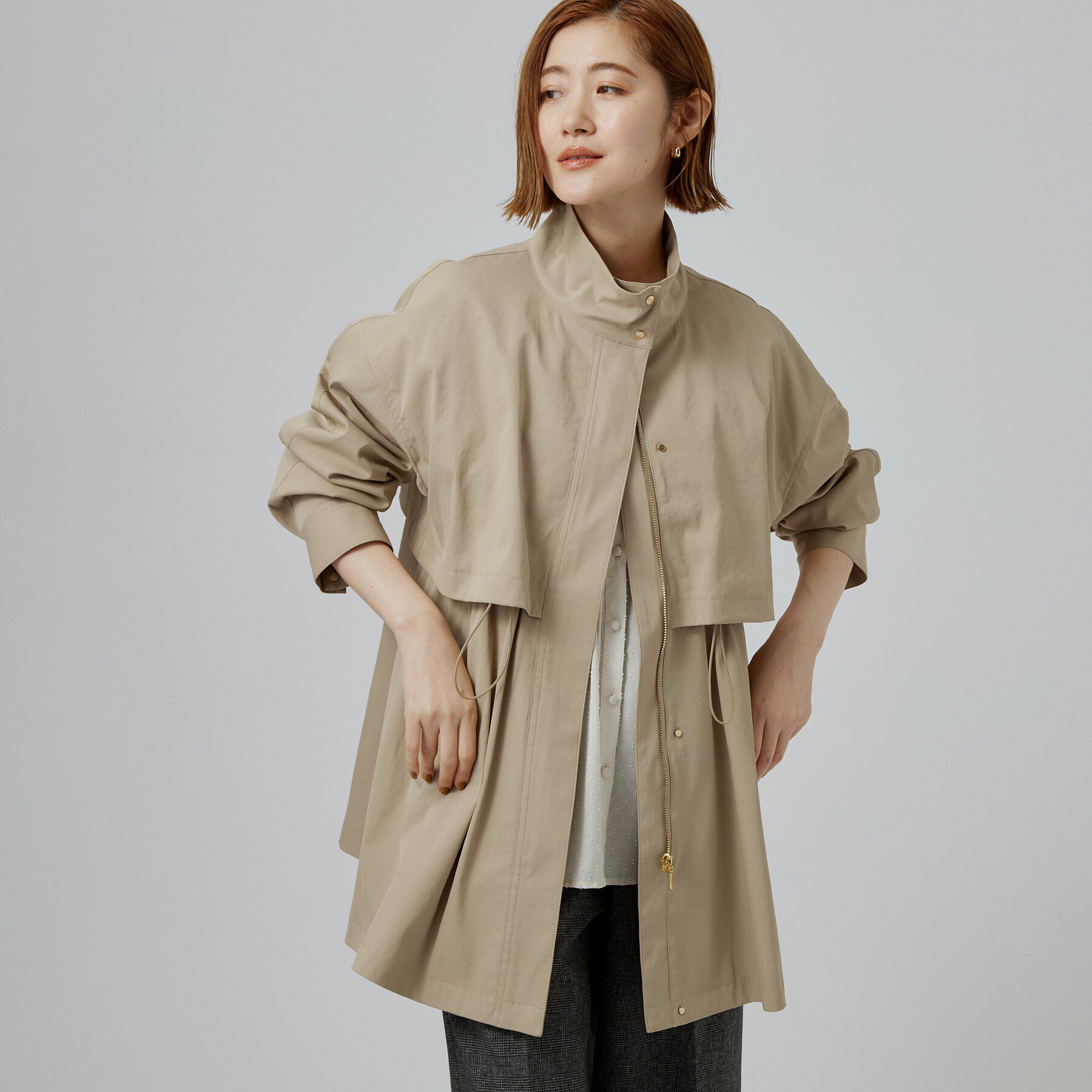 grove「【撥水／シルエット2WAY】ゆったり着られて体型カバー◎ スタンドネック テントラインコート」|その他|