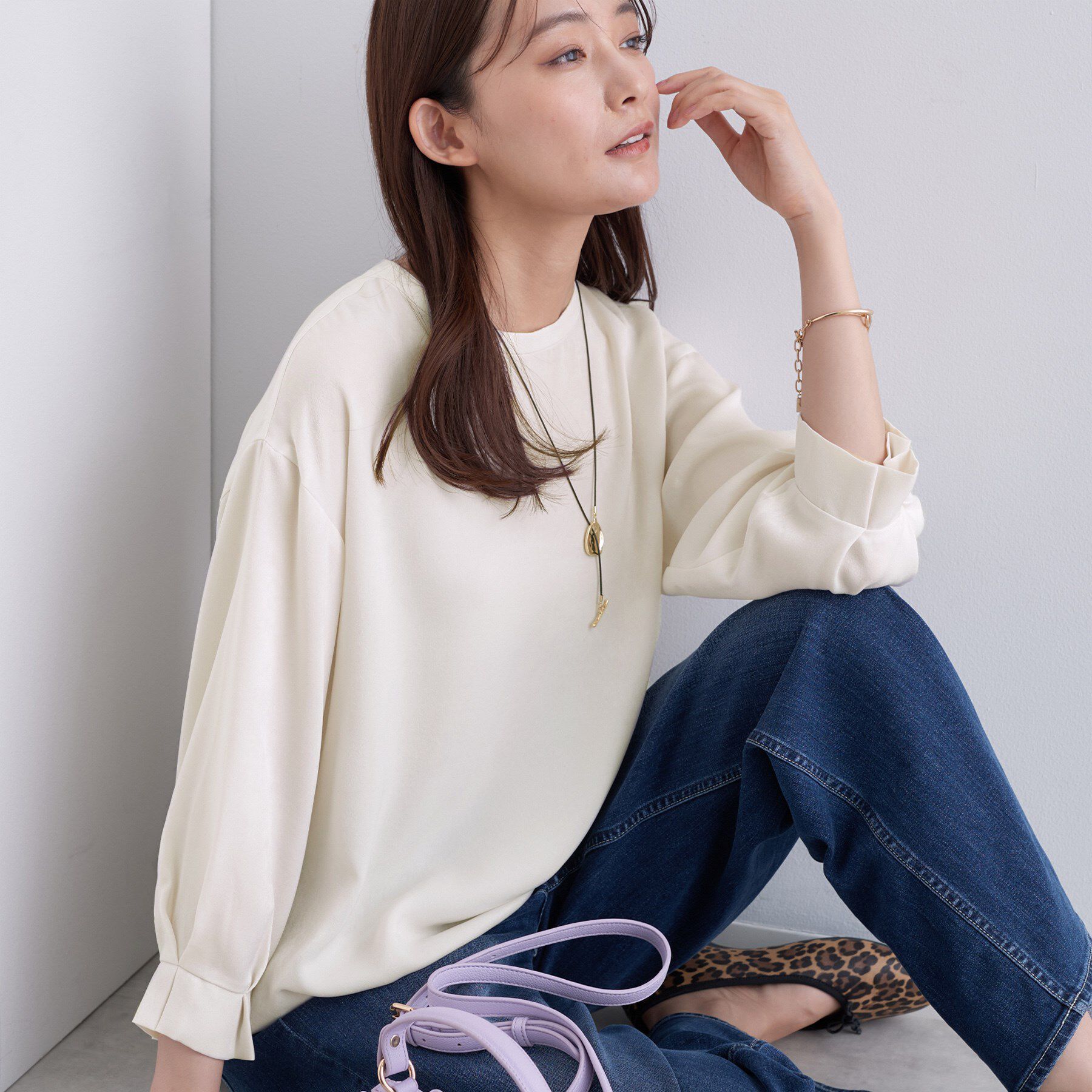 INDIVI「【セットアップ可能】スエード調サテンブラウス」|シャツ・ブラウス|