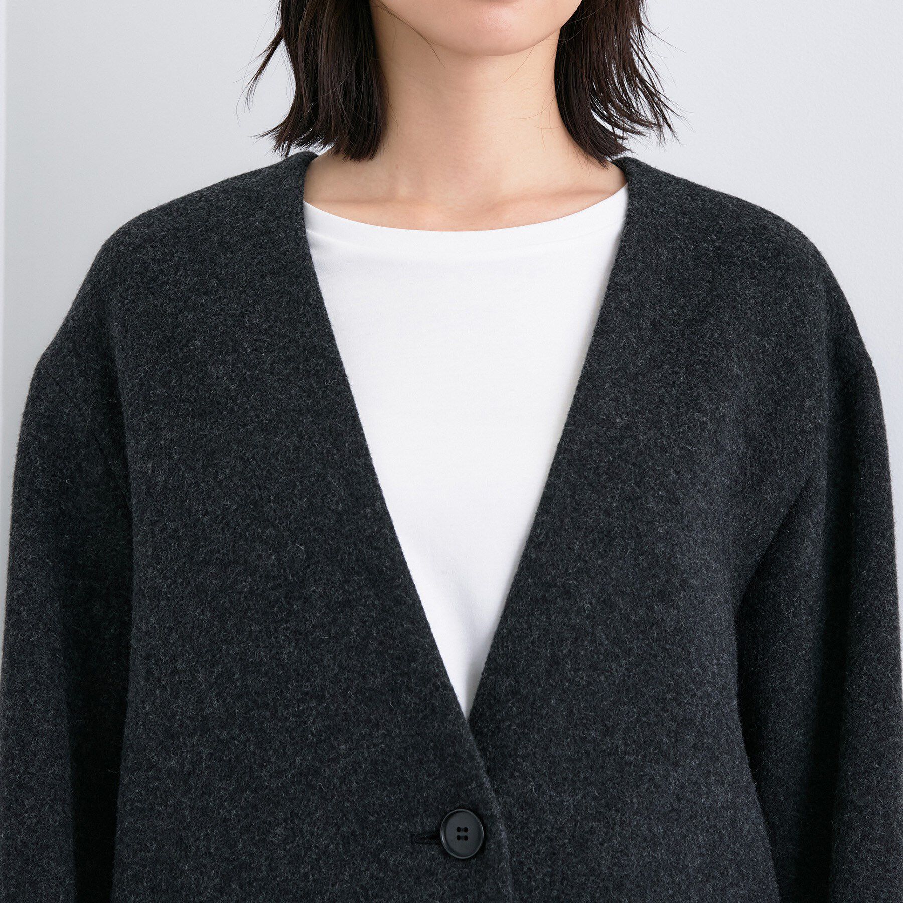 INDIVI「【軽量／ウール混】ライトフォルム ロングコート」|ノーカラーコート|