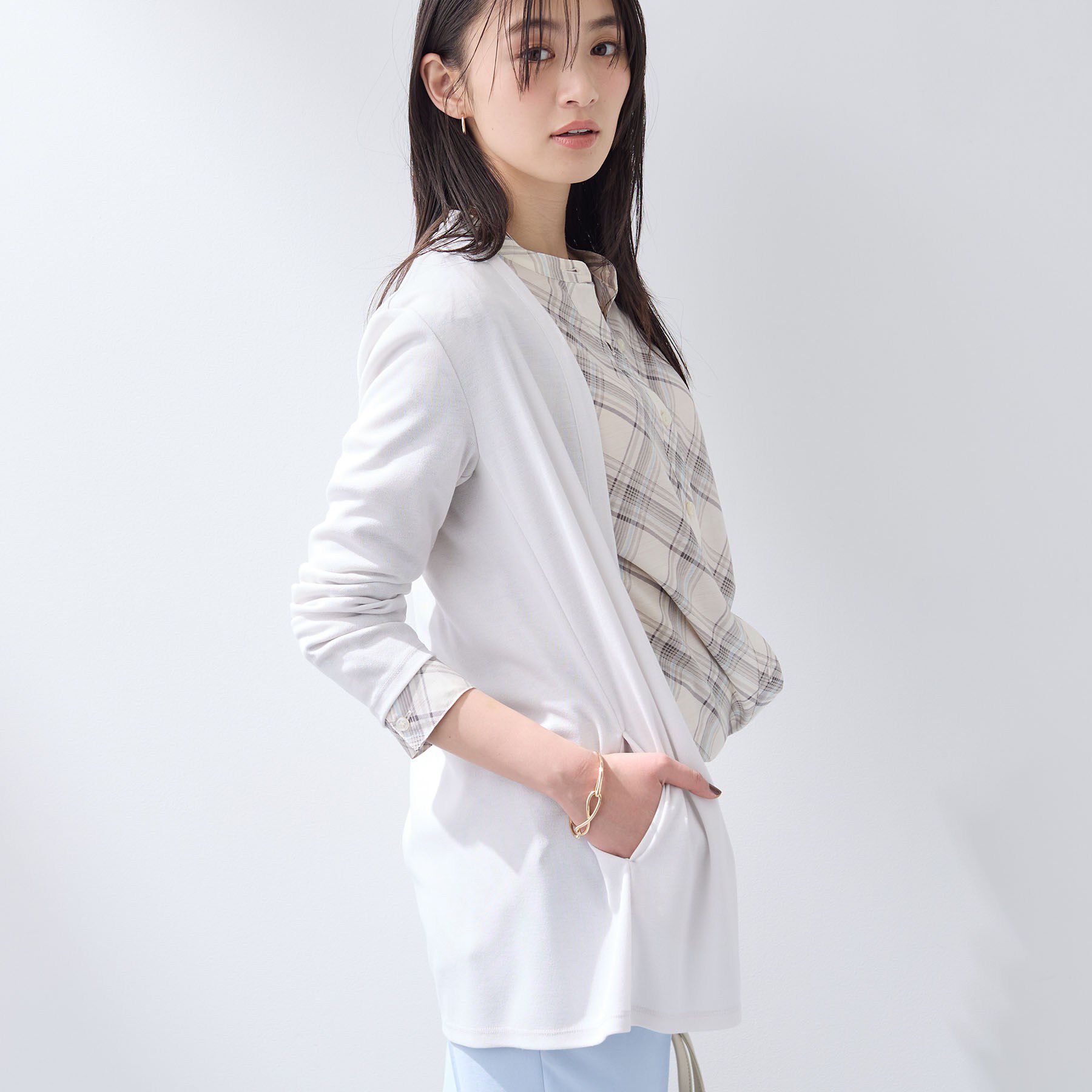 INDIVI「【UVケア】着流しミドル丈カーディガンジャージ」|カーディガン|
