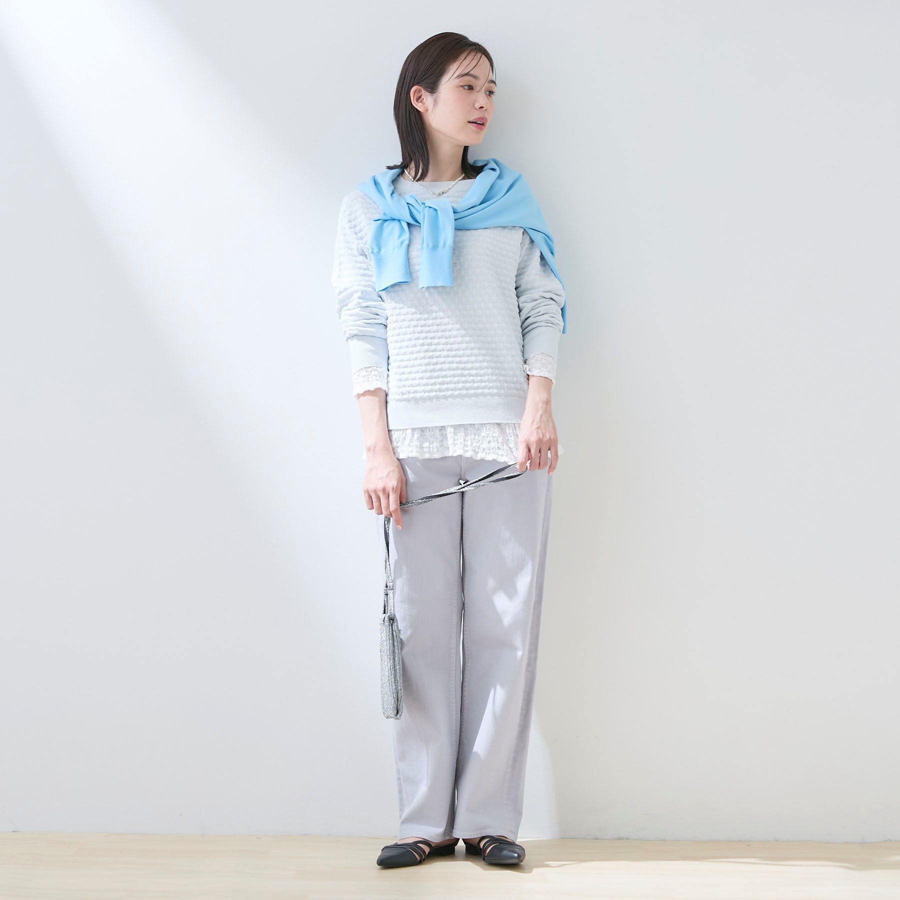 INDIVI「【洗える／レイヤードにおすすめ】シャーリングレース ロングTシャツ」|Tシャツ・カットソー|